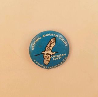 National Audubon Society American Egret I Support Conservation Pin Blue SB3A 2