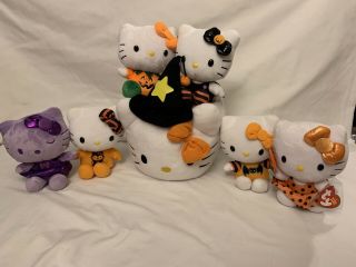 Set Of 6 Hello Kitty 6” Plush Dolls Ty Beanie Babies Halloween With Basket
