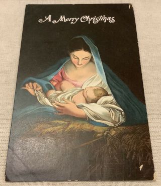 Vintage Christmas Postcard Virgin Mary Holding Baby Jesus 1909 Germany Dark Sky