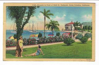 Vtg Post Card Front Of Hotel St.  Catherine,  Santa Catalina,  Ca 1947