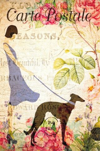 Postcard French Vintage Shabby Chic Style Lady Fashion Dress Dog Floral 87j