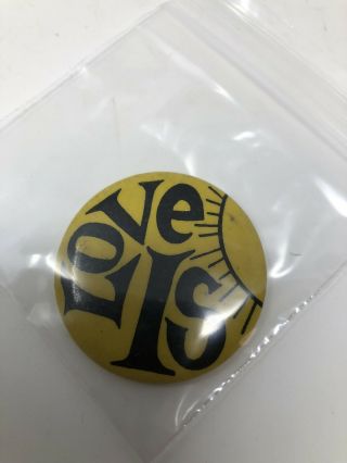 Antique Pinback Vintage Button Pin Ad Love Is Son Yellow Black 1960 