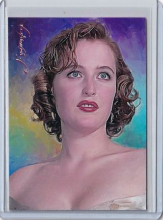 Sp4b Gillian Anderson 2 X - Files Art Sketch Card Hand Signed By Artist 50/50