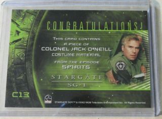 2002 Stargate SG1 Season 5 Col.  Jack O ' Neil Costume Card C13 2
