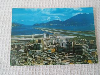 Vintage Colour Postcard,  " Kai Tak Airport With Its Modern Runway ".