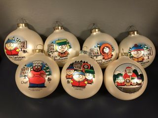 7 South Park Christmas Ornaments Glass Ball Cartman Kyle Stan Kenny Chef 1999