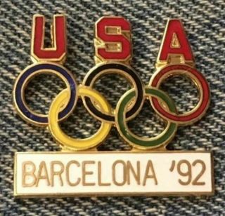 Usa Olympic Pin Badge 1992 Barcelona 5 - Rings Logo Enamel By Hoho Nyc