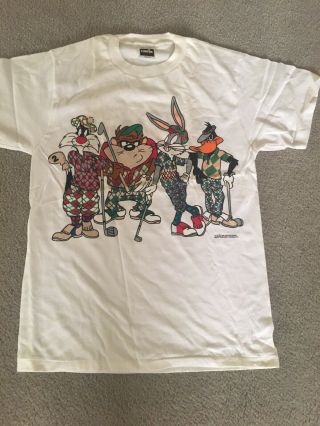 Vintage Looney Tunes Shirt M Golf Taz,  Bugs,  Daffy Sylvester M Deadstock Og 90