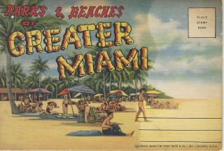 Vintage Greater Miami Parks Souvenir Folder Color Strip Foldout - Postal