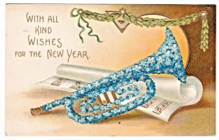 Forget - Me - Not Blue Flowers Bugle Vintage Year Iapc 816 Holiday Postcard