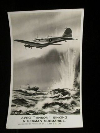 Avro Anson Sinking Submarine Airplane Vintage Wwii Military Aviation Postcard