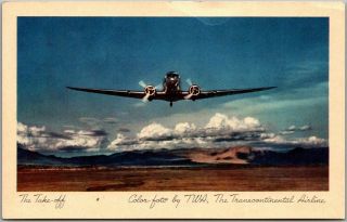 Vintage Twa Aviation Advertising Postcard " The Take - Off " C1945