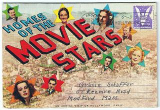 Homes Of The Movie Stars Vintage Fold Out Postcard Folder