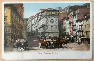 Vintage Postcard Of Porto Praca Da Ribeira With Portugal Stamp (6)