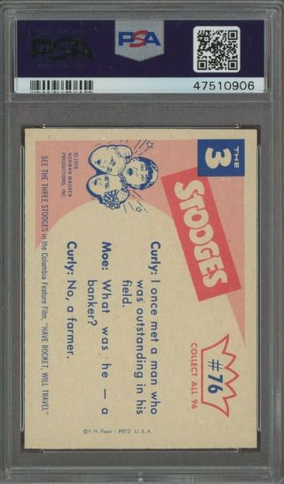 1959 Fleer The 3 Three Stooges 76 Now You Know Where We Got All That Corn PSA 7 2