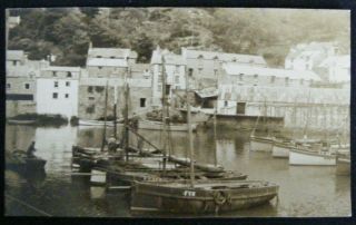 Vintage Fowey Harbour Cornwall Rp Postcard With Fy Fishing Boats Seen