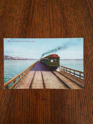 Vintage Postcard Lucin Cut - Off,  Great Salt Lake Utah Railroad Train