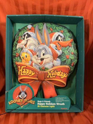 Looney Tunes 3d Christmas Wreath Light Bugs Bunny & Friends 1997 Happy Holidays