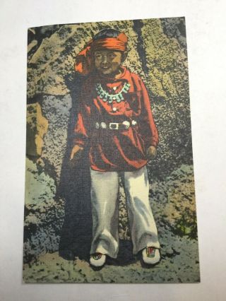 Vintage Native American Postcard,  " Little Navajo Silversmith,  Linen,  Unposted