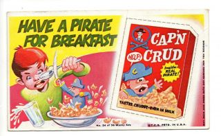 1969 Wacky Packages Wacky Ad Series 24 Of 36 Capn Crud Short Perforation