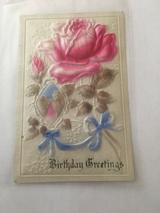 Vintage Postcard Unposted Birthday Greetings Pink Flower