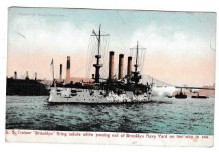Vintage Postcard U.  S.  Cruiser Brooklyn Firing Salute Brooklyn Navy Yard