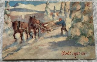 Vintage Swedish Postcard Year’s Christmas Horse Snow