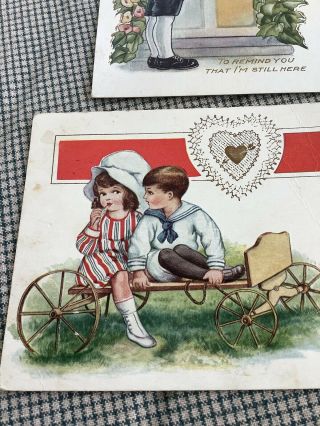 2 Vintage Valentine’s Day Postcards Whitney Children Boy Girl Creases 2