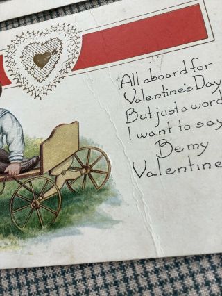 2 Vintage Valentine’s Day Postcards Whitney Children Boy Girl Creases 3