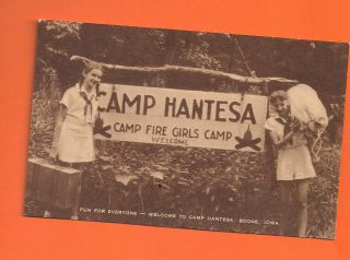 Boone Ia - Camp Hantesa Camp Fire Girls Vtg Postcard