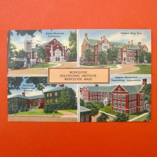 Vintage Hand Colored Linen Postcard Worcester Polytechnic Institute,  Mass.