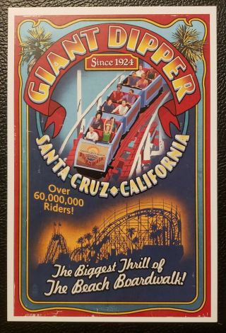 Santa Cruz,  Ca - Vintage Giant Dipper Coaster Sign - Lantern Press Postcard