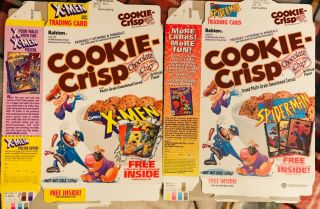 (2) Cookie Crisp Cereal Boxes 1994 Spider - Man & X Men Trading Cards Inside Offer