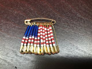 Safety Pin & Bead Patriotic Usa American Flag Brooch (ref 34)