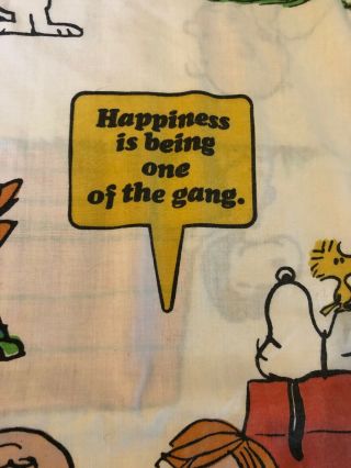 Vintage Snoopy Charlie Brown Peanuts Happiness Is Being Flat Bed Sheet 70s USA 3