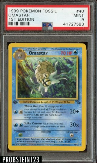 1999 Pokemon Fossil 1st Edition 40 Omastar Psa 9