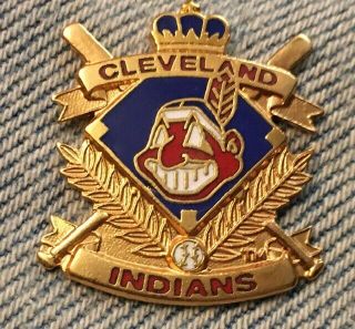 Cleveland Indians Lapel Pin Chief Wahoo Logo Crow Crest Cross Bats 1990