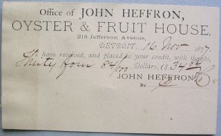 John Heffron Oyster & Fruit House Detroit Mi Vintage 1877 Advertising Postcard