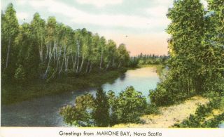 Vintage Greetings From Mahone Bay Nova Scotia Canada Postcard Gs15