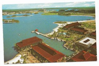 Vintage Florida Chrome Postcard Orlando Disney Polynesian Village Aerial View