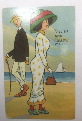 Vintage Greeting Postcard,  " Fall In And Follow Me” National Series,  Unposted