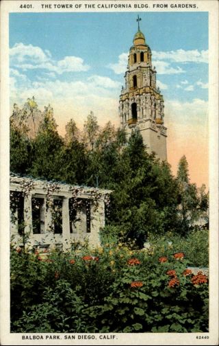 Tower California Bldg Balboa Park San Diego Cross 1920s Vintage Postcard