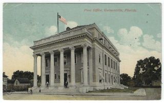Gainesville,  Florida,  Vintage Postcard View Of The Post Office,  1914