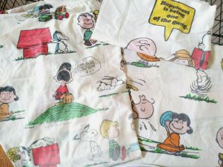 Vtg Snoopy Charlie Brown Peanuts Happiness Twin Sheet Set 1971 Cutter ?