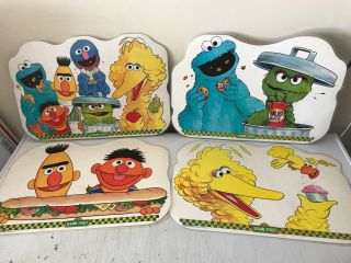 Set Of 4 Vintage 1982 Sesame Street Character Placemats Double Sided & Laminated