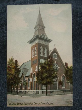 St.  Lucas German Evangelical Church Evansville Indiana Rare Vintage Postcard