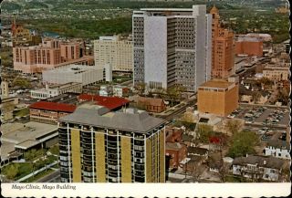19 Story Mayo Clinic Building Rochester Minnesota Aerial View Vintage Postcard