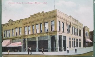 1909 Corner Main & Exchange Akron Ohio Vintage Postcard No.  406