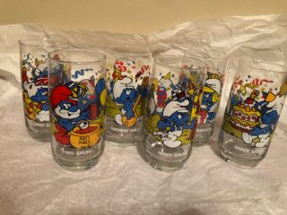 Vintage1983 Smurf Peyo Glasses Complete Set 1983 Hardee’s One With Label