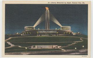 Kansas City,  Mo Liberty Memorial By Night Vintage Linen Postcard Old Unposted